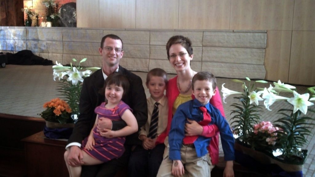 Nicole Woodley and her family on Easter after she had completed treatment. 
