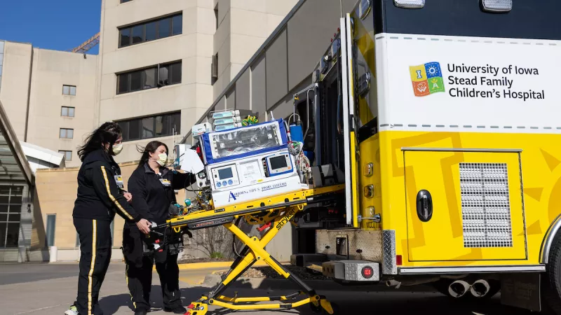 Neonatal transport in an isolette on Tuesday, April 26, 2022.