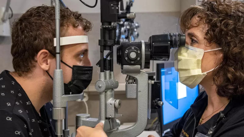 Christine Sindt, OD, developed EyePrintPro scleral contact lenses, which manages vision issues from keratoconus. Photographed in the UIHC eye clinic on Wednesday, Oct. 6, 2021.