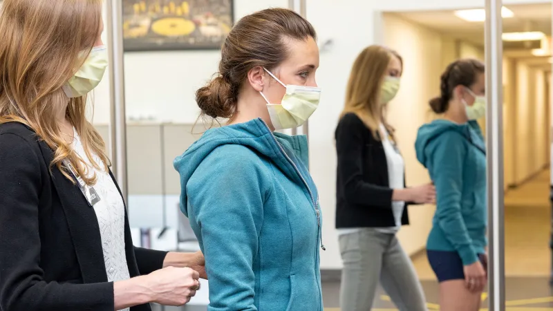 Dr. Lisa Woodroffe with Brooke Slayman on Friday, June 3, 2022. Woodroffe is working to build a service within Orthopedics that works with women during pregnancy and postpartum to remain active, avoid injury and return to physical activity.