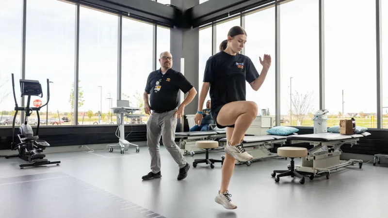 Senior physical therapist Jon Lueth PT at UI Health Care Medical Center North Liberty on Tuesday, April 29, 2025. Patient consent on file. 