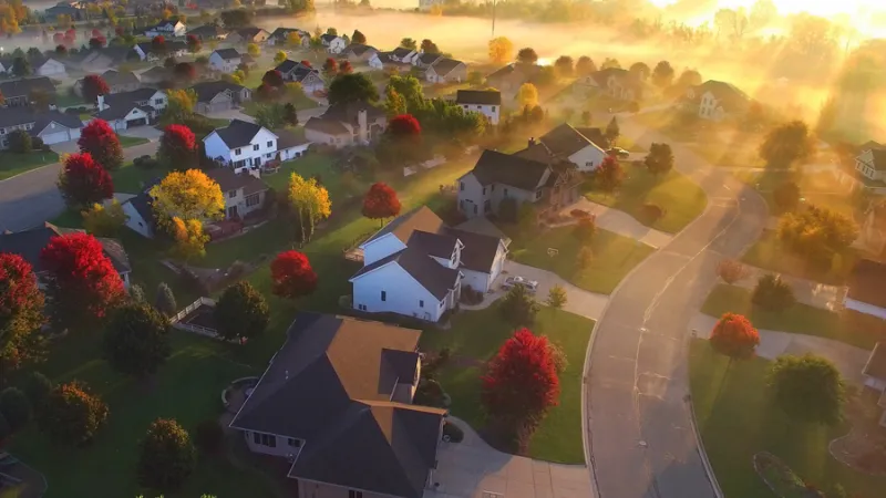 aerial shot of neighborhood
