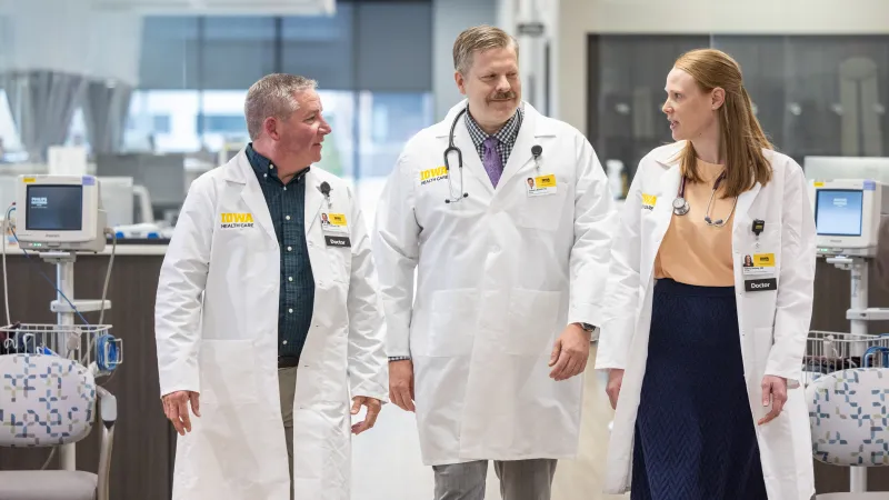 Oncologists Steven Heddinger, MD, Joshua Lukenbill, DO, and Sydney Brehany,MD, Mission Cancer + Blood - Waukee, part of UI Health Care, on Thursday, April 2, 2026.