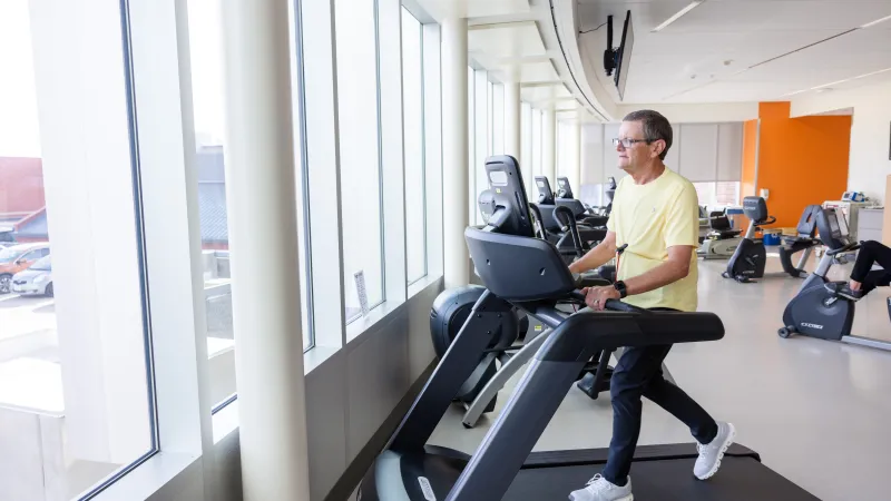 Patient on a treadmill in Cardiac Rehab unit