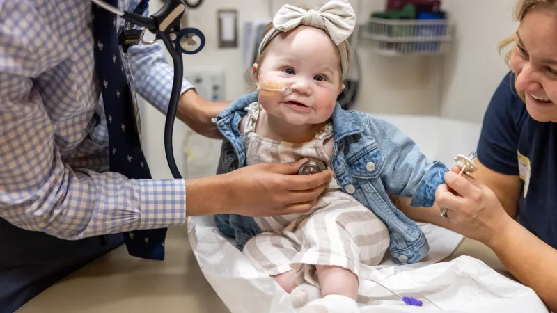 Rajiv Devanagondi, MD, with pediatric patient. Pediatric cardiology patient care at UI Health Care Stead Family Children’s Hospital Pediatric Specialty Clinic on Thursday, April 23, 2026. Patient consents on file.