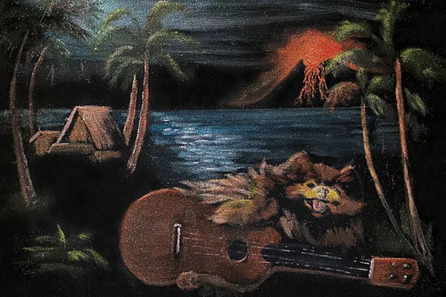 Ukulele Pom by Ellen Haman acrylic on velvet