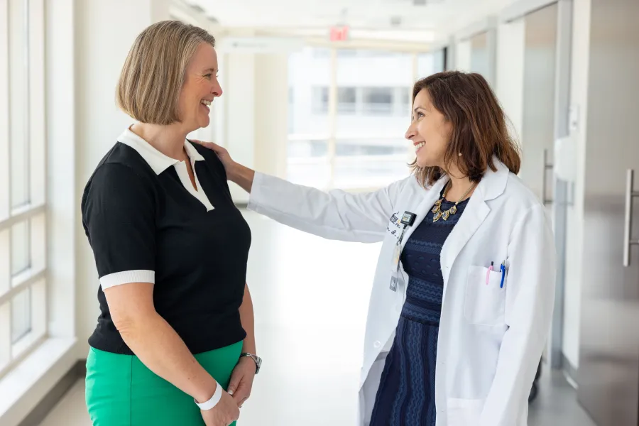 Cancer patient in hallway at Holden Comprehensive Cancer Center