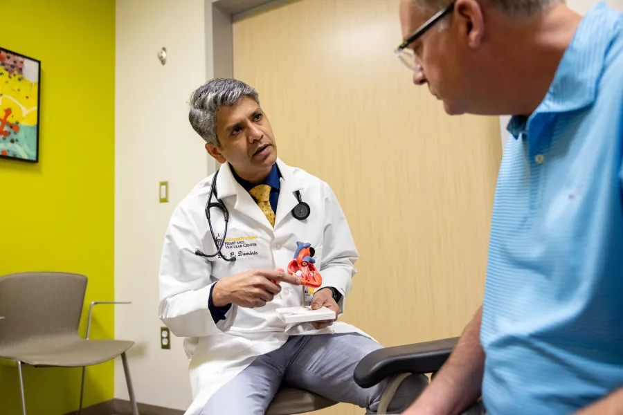 Dr. Paari Dominic with simulated patient in the Heart and Vascular Center.