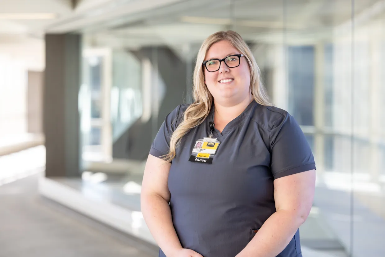 Ashley Price, an assistant nurse manager in the Behavioral Health Services division, photographed on the UI Health Care university campus on Monday, March 9, 2026.