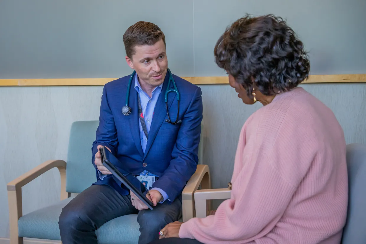 Mission Cancer + Blood doctor meets with patient