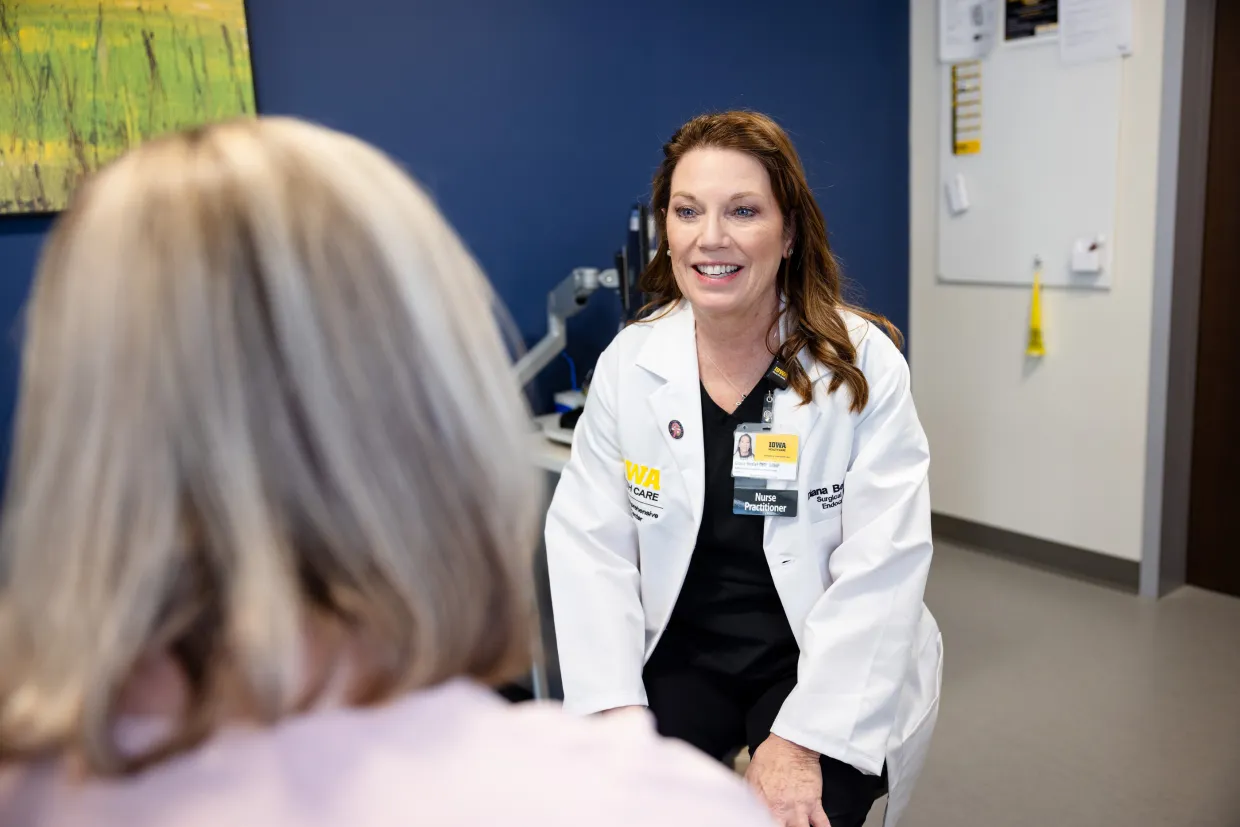Diana Besler, ARNP, with simulated patient in the High-Risk Breast Clinic at UI Health Care university campus on Wednesday, March 25, 2026.