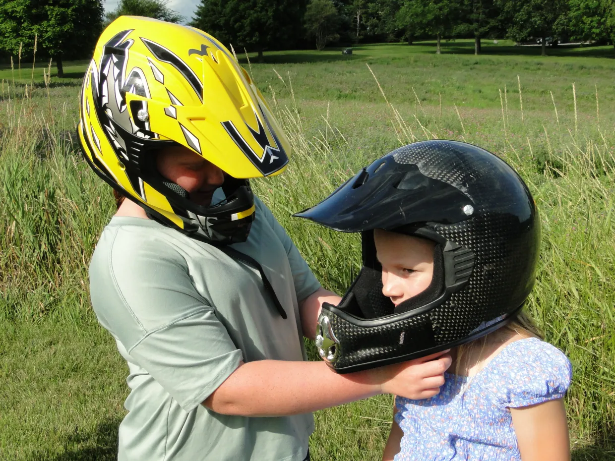 Two children in helmets