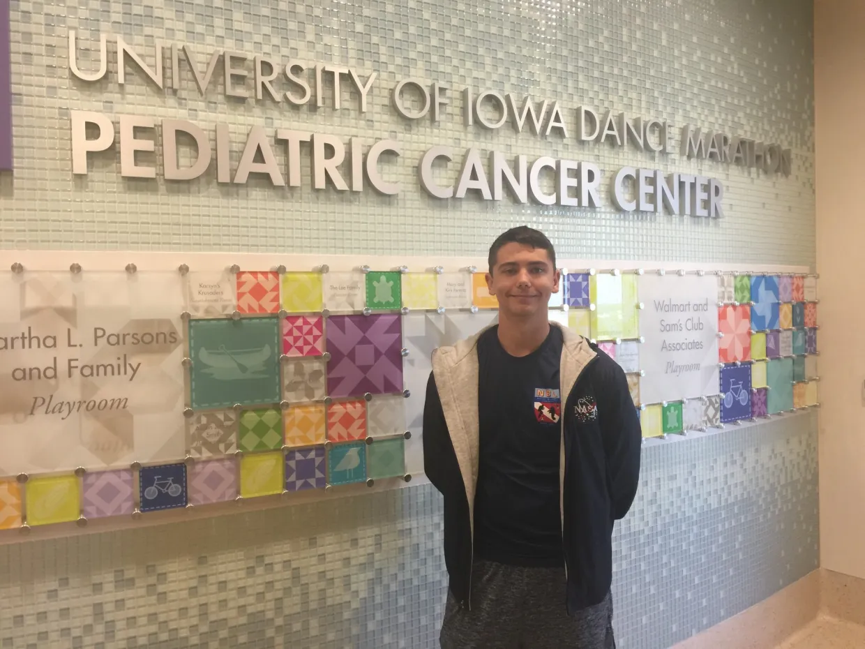 Dillyn Mumme is pictured at the new University of Iowa Health Care Stead Family Children’s Hospital after completing treatment in September 2018.