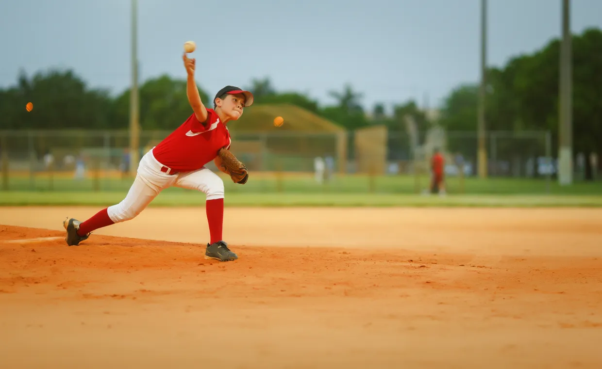 Stock photo of youth baseball pitcher