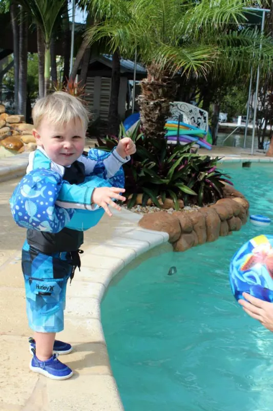 Dylan McGivern as a toddler at the swimming pool