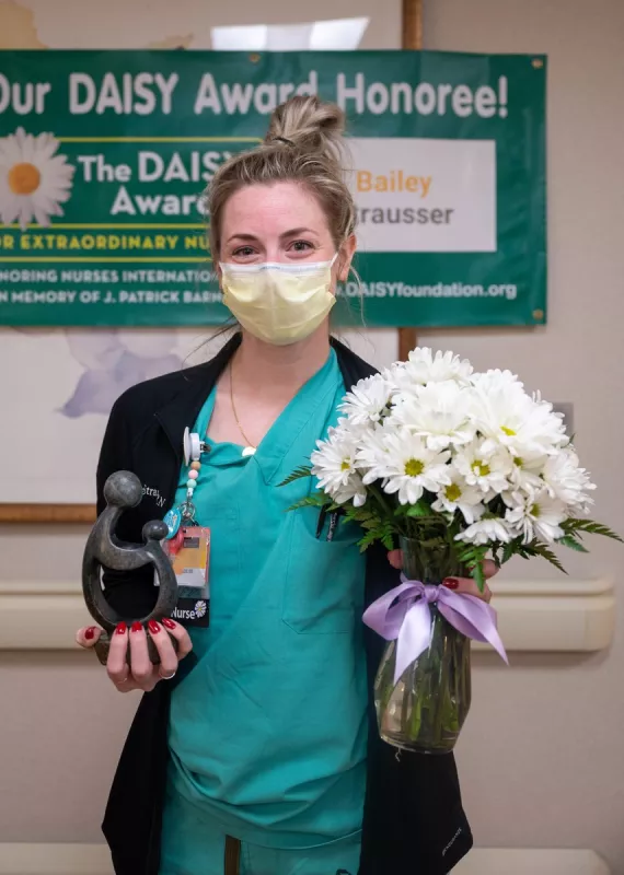 Bailey Strausser, RN, PCCN, was honored with the DAISY Award this fall. 