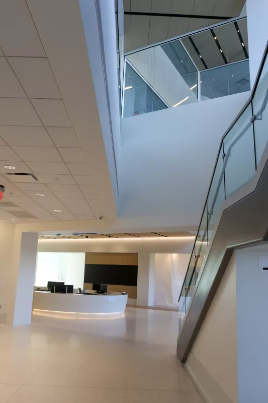 The interior stairwell of the new NL Campus entry space