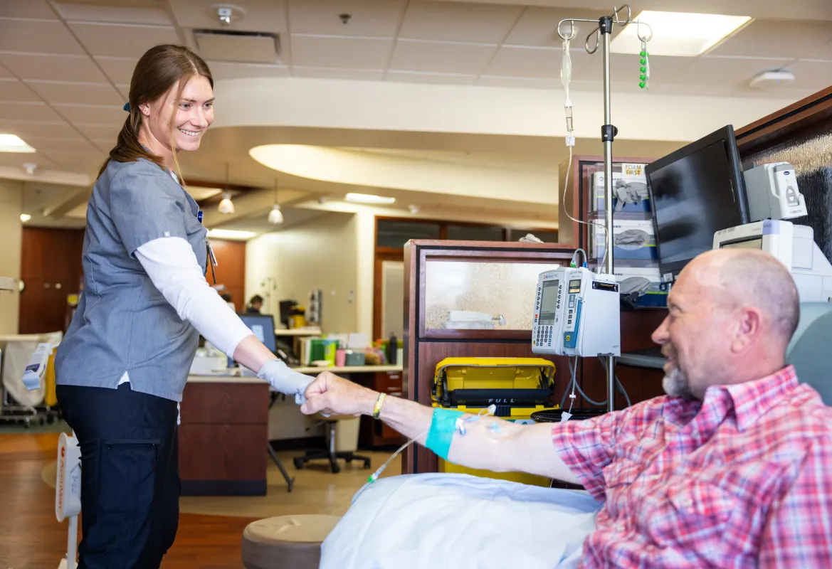 Vein access in Holden Comprehensive Cancer Center on the UI Health Care university campus on Monday, May 5, 2025. Patient consent on file.