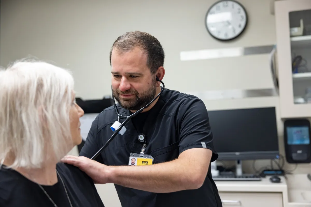 Staff nurse David Haley with a simulated patient at the emergency department at UI Health Care Medical Center Downtown on Friday, June 13, 2025. 