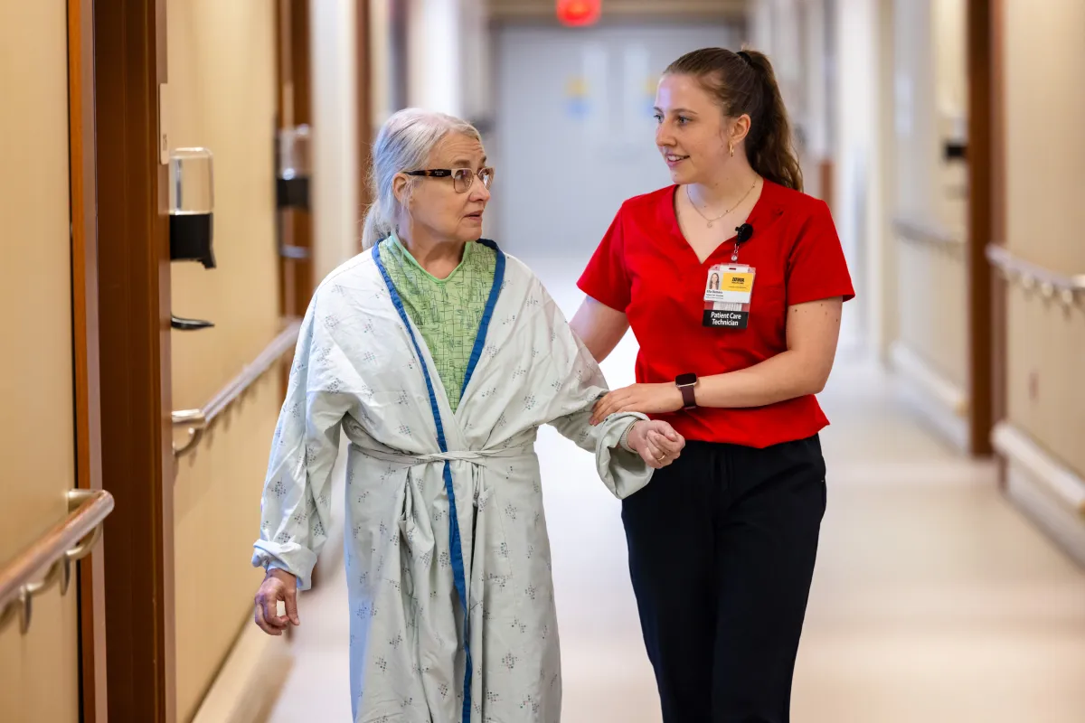 Patient care technician Ella Demers in the Family Medicine inpatient unit 3 Center at UI Health Care Medical Center Downtown with simulated patients on Wednesday, July 9, 2025. 