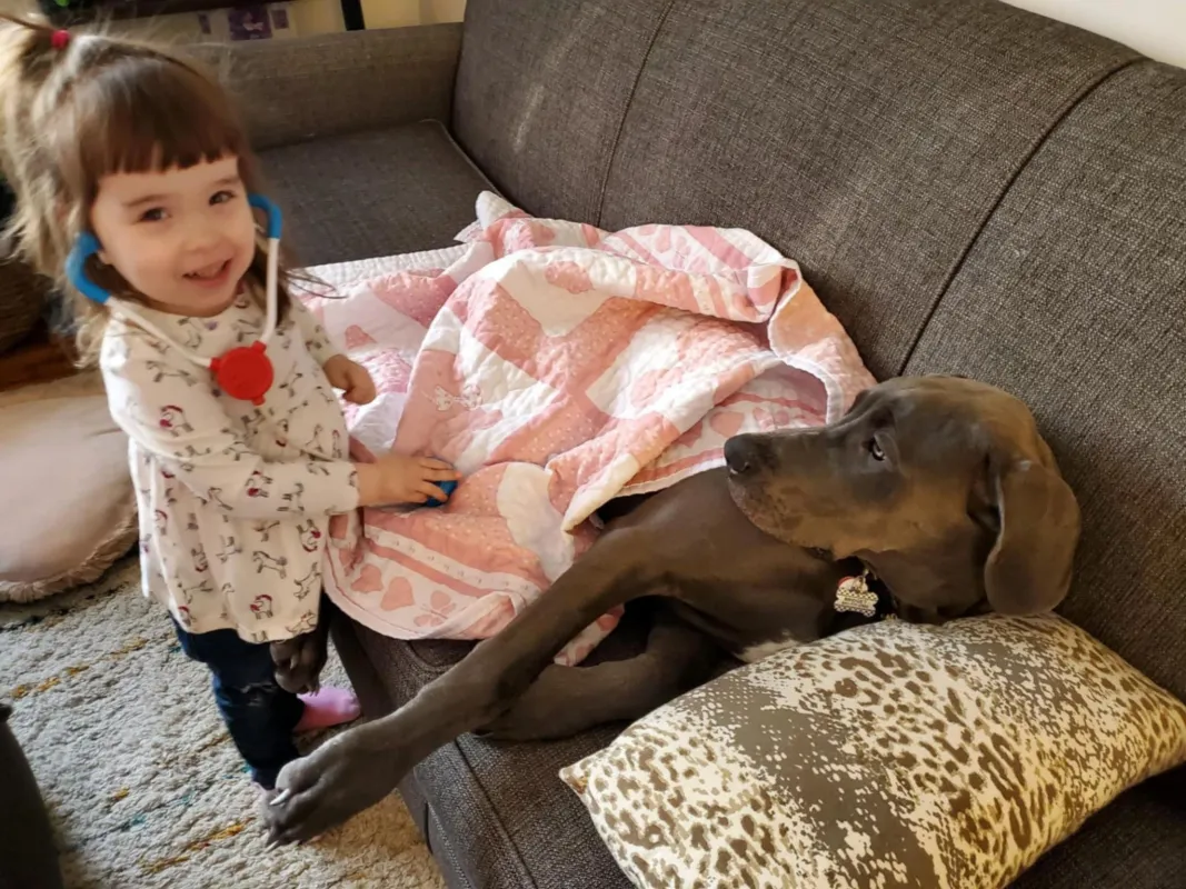 Kid captain Millie Judge and dog