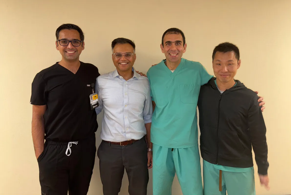 Team of gastroenterologists who specialize in this type of stent placement. Pictured left to right: Abdullah Abbasi, MD; Munish Ashat, MD; Rami El Abiad, MD; Rintaro Hashimoto, MD.