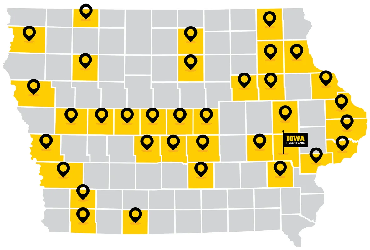 Project ECHO locations shown on a map of Iowa 