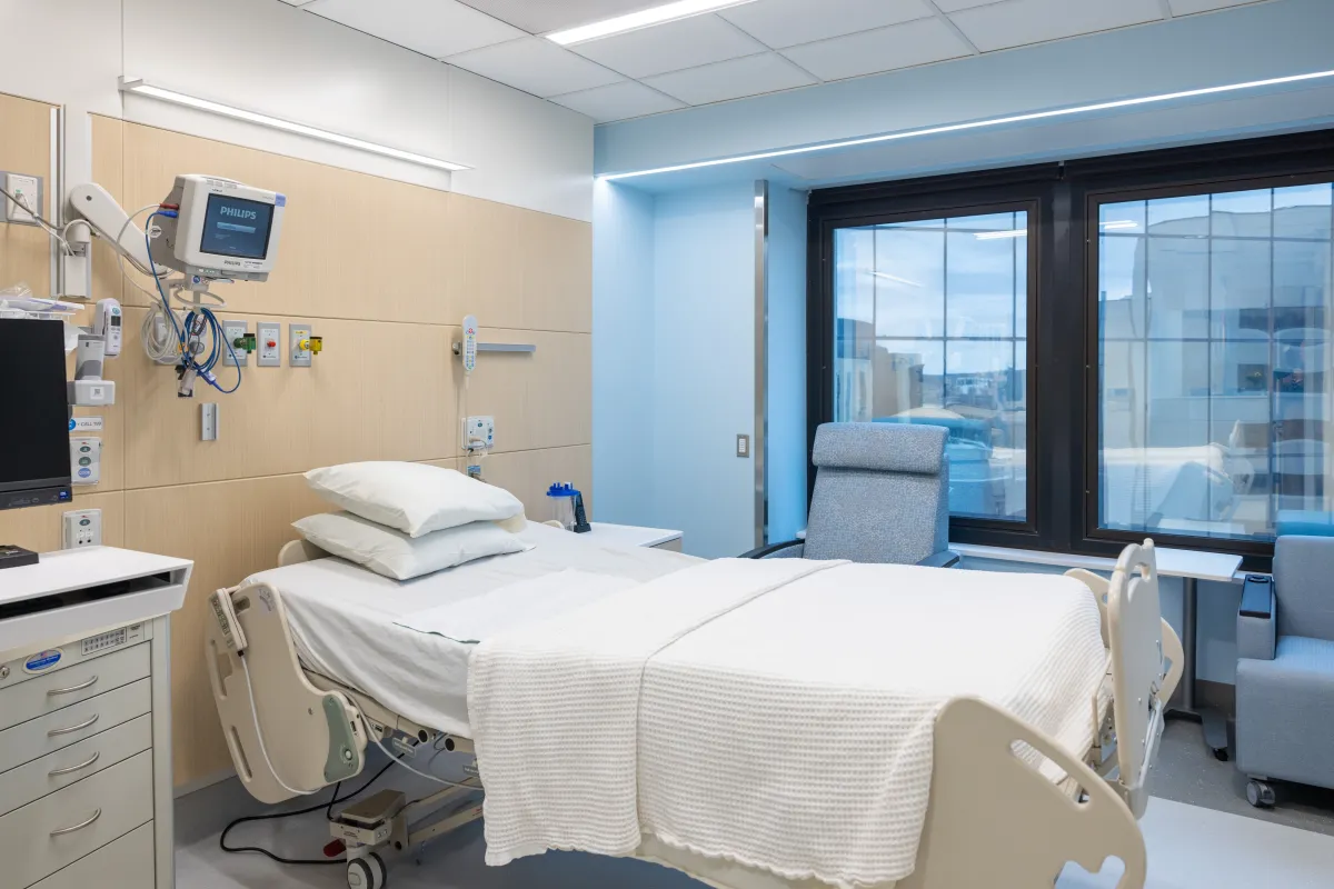 Bed inside Mother Baby unit.