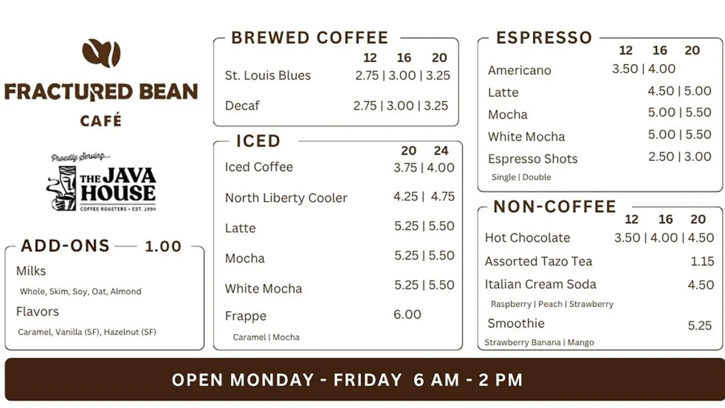Fractured Bean Menu - June 2026