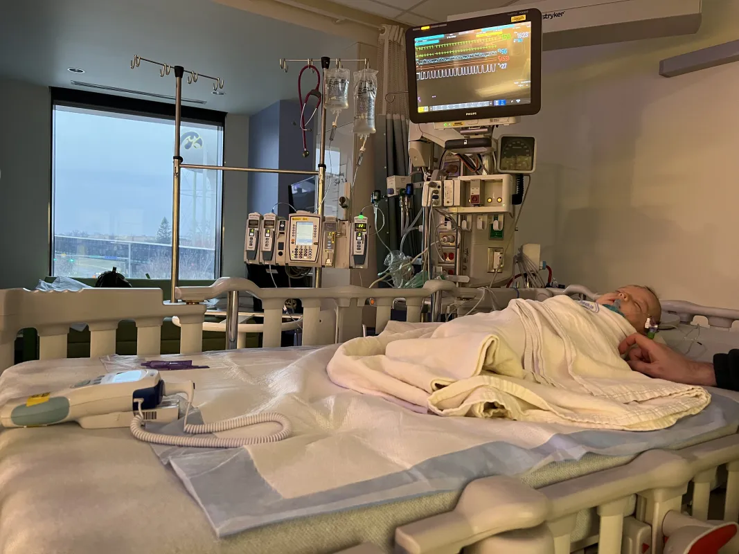 Bodhi in a hospital bed.