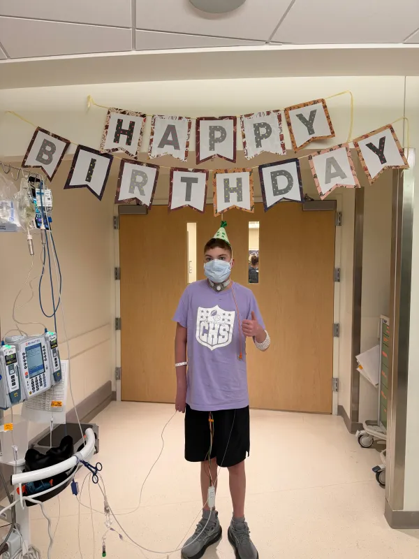 Kid Captain Beau Harvey celebrating his birthday in the hospital