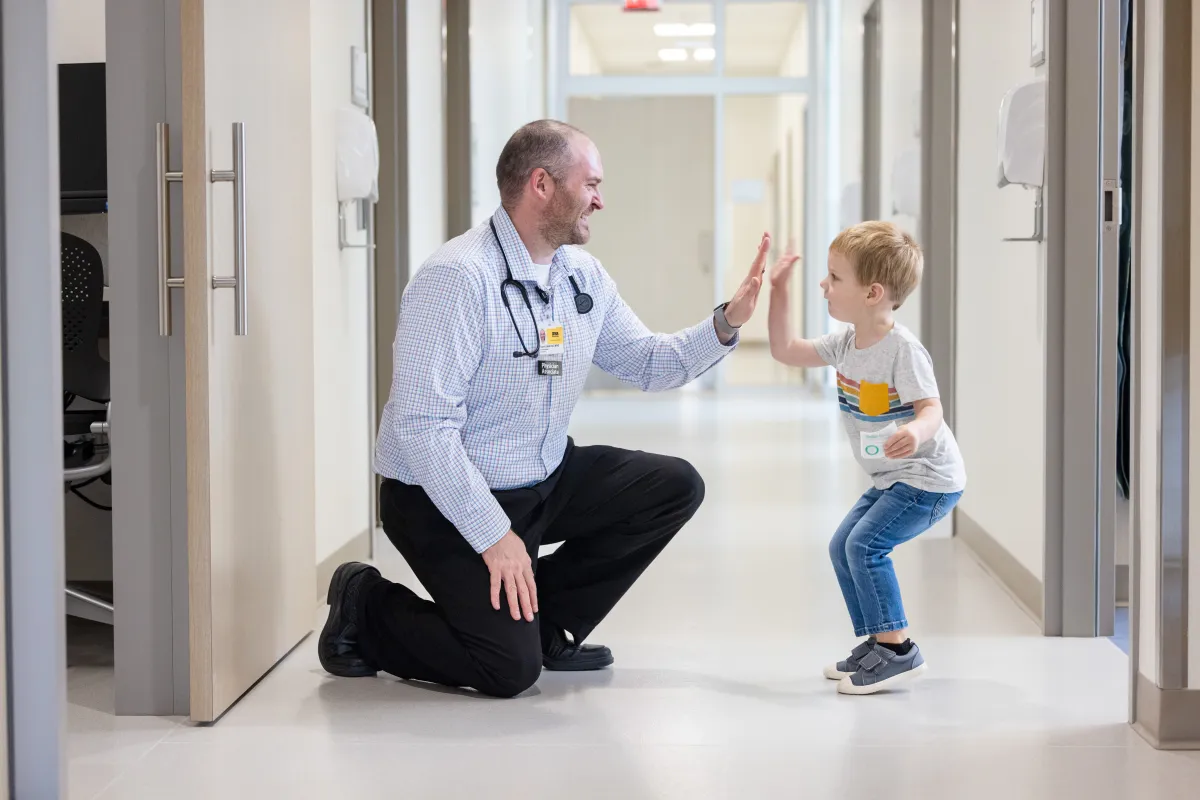Physician assistant and simulated patient at Tiffin clinic