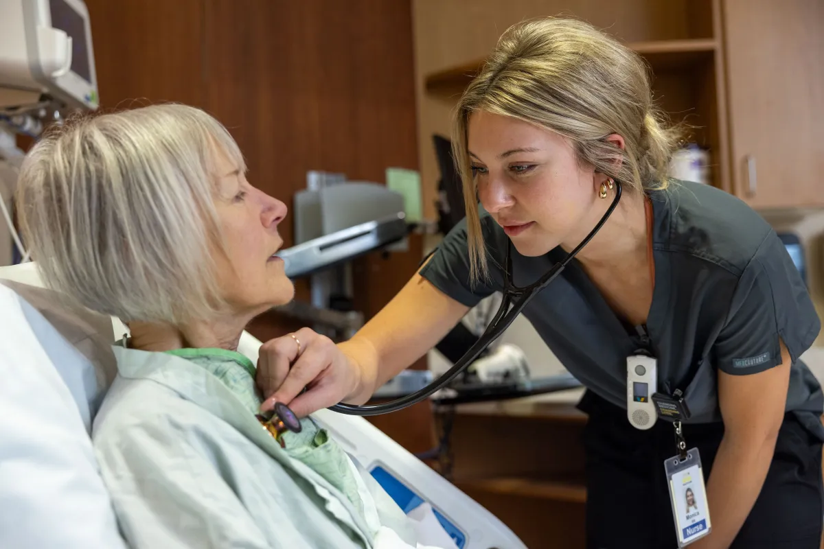 Nurses in the 4C Surgical/Ortho inpatient unit at the University of Iowa Health Care Medical Center Downtown on Tuesday, April 2, 2024. Patients are simulated patient actors.