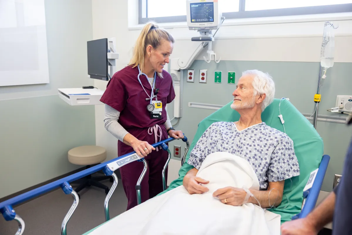 Staff nurse Jill Owens, RN MNHP, with a simulated adult patient in surgery prep at UI Health Care Medical Center North Liberty on Friday, Feb. 28, 2025. 