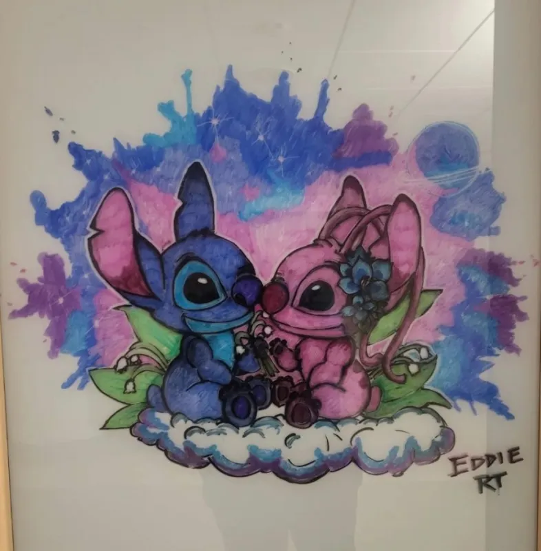 Hatcher created this Stitch and Angel drawing after a pediatric patient chose the design.
