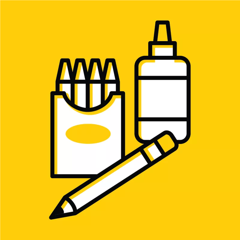 Graphical icon representing school supplies