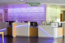 Interior image of the Obstetrics and Gynecology clinic front desk at UI Hospitals & Clinics