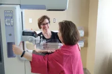 Patient during their mammogram appointment close up