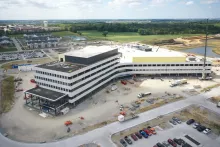 Aerial drone footage of the new UI Health Care North Liberty Campus during construction