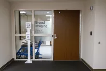 Wayfinding image of the door to the Breast Imaging Center of Excellence