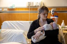 Mother with newborn infant in the Mother Baby Care Unit on Monday, March 20, 2023. Patient consent forms on file.