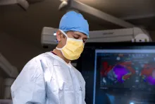 UIHC cardiac electrophysiology (EP) physician Dr. Paari Dominic in the cath lab on Wednesday, Dec. 6, 2023. Patient information has been blurred.