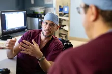 Sergio Conti MD, PhD, with EP fellow Eric Heller, MD, in the Cath lab at UI Health Care Medical Center University on Monday, Feb. 16, 2026. 