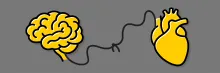 A stylized yellow brain and heart connected by a loose black line, symbolizing the link between thinking and feeling.