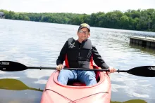 John Yoder at Lake MacBride on Wednesday, May 20, 2026. Yoder often kayaks at the lake with his wife and is recovering from minimally invasive cardiac surgery.