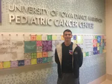 Dillyn Mumme is pictured at the new University of Iowa Health Care Stead Family Children’s Hospital after completing treatment in September 2018.