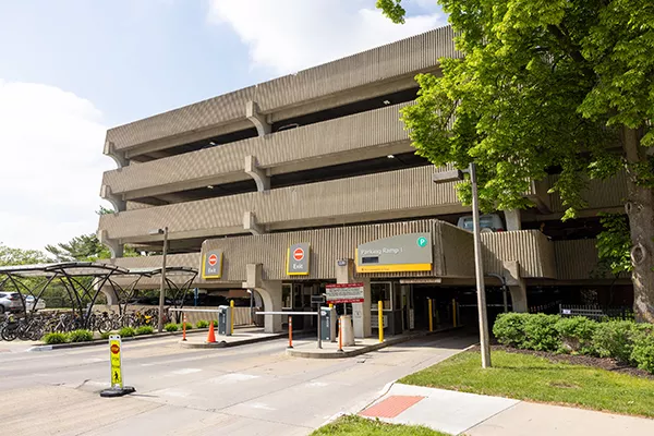 An exterior view of Parking Ramp 1 at UI Hospitals & Clinics