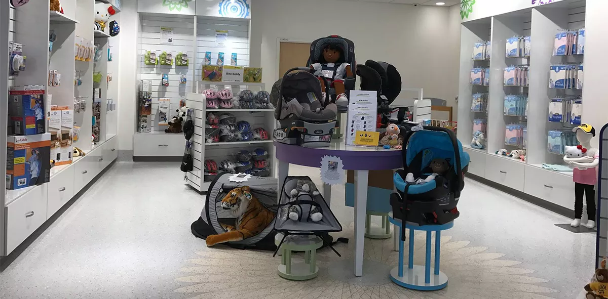 Interior photo of the safety store and available merchandise