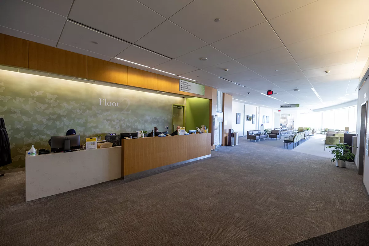 Lobby photo of the second floor of Iowa River Landing