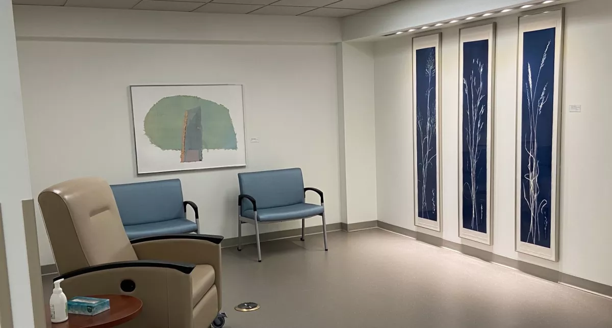 Discharge Lounge with artwork on the wall